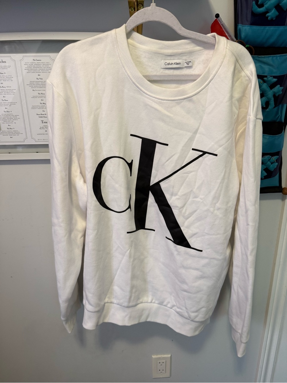 Calvin Klein White Crewneck Sweatshirt with Black CK Logo